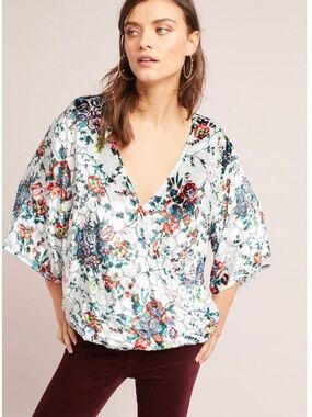 Anthropologie Maeve Silk Blend Umi Velvet Kimono Top